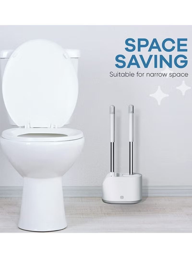 Rock Pow Silicone Toilet Brush and Holder with Bristle Scrubbers Set for Cleaning Bathroom Rust Free Non Slip Long Handled Toilet Brush - Image 3